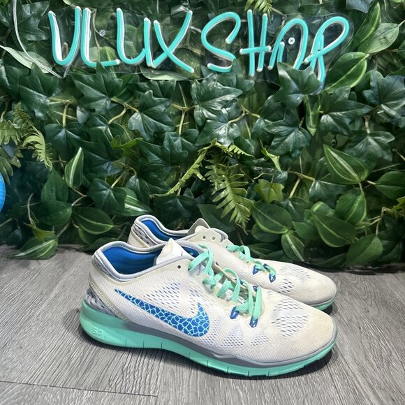 Nike Shoes - Nike Womens Free TR Fit 5 Running Shoes Comfort Sneakers White Teal Blue Size 7
